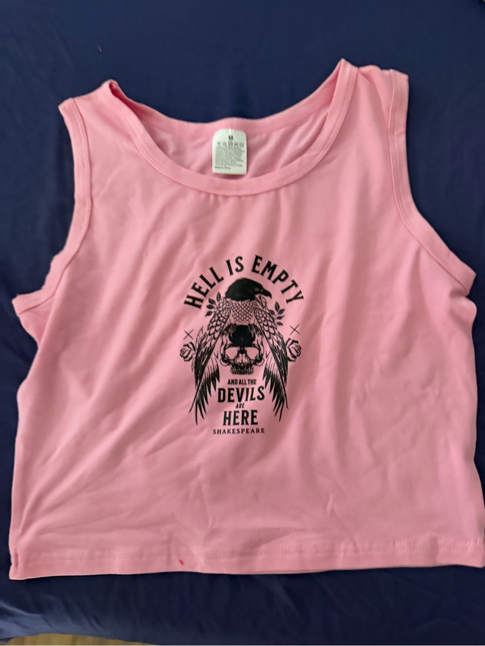 Pink Graphic Tank Top with 'Hell Is Empty' Print